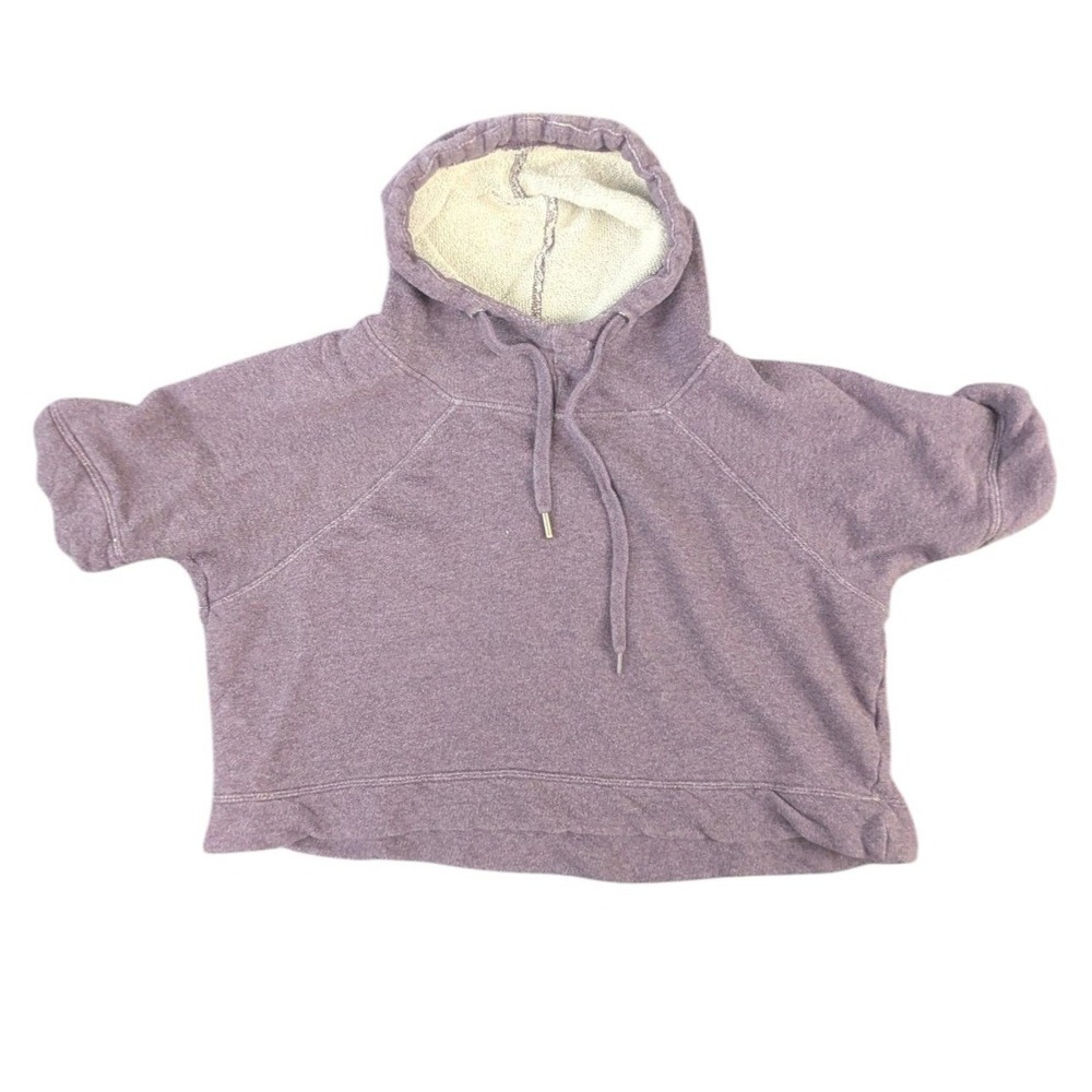 Pact Organic Cotton Short Sleeve Hoodie Purple Mauve Cropped Sweatshirt Size L